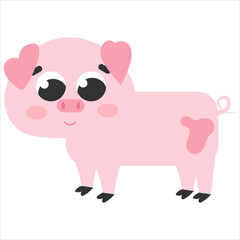 Cute pig in cartoon style isolated on white background, farm animal, rural lifestile concept for children books