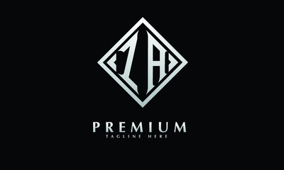 Alphabet ZA or AZ illustration monogram vector logo template in silver color and black background