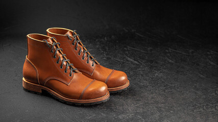 Handcrafted men's brown leather boots 