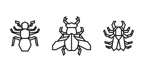 origami style illustration of insects. abstract geometric outline drawing for icon, logo, element, etc. uncolored vector element design.
