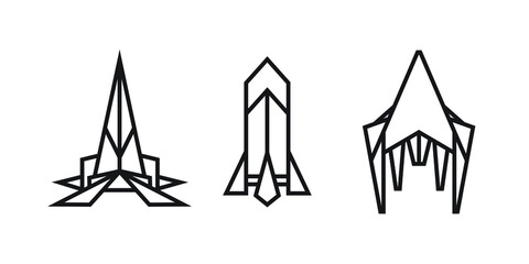 origami style illustration of spaceships. abstract geometric outline drawing for icon, logo, element, etc. uncolored vector element design.