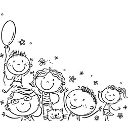 Doodle kids for the lower corner of your design, outline stick figure