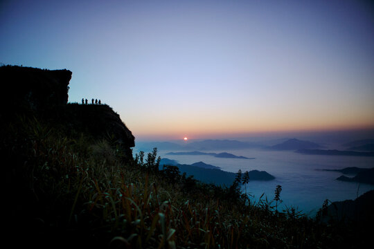 beautiful sun rise at phu chi fa most popular traveling destination in chiang rai northern of thailand