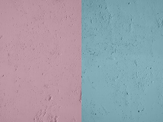 Rough Painted Textured Wall. Pastel Pink and Light Blue Concrete Backgrouds. Close up. Cement Surface. 	