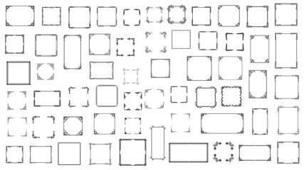 Big Set Black Simple Line Frame Collection Doodle Square Floral Frame Elements Vector Design Style Sketch Isolated Illustration For Banner