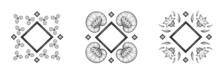 Decorative element for graphic design - composition of clover leaves, nymphea and bell flowers. Suitable for decorative paper, postcards, envelopes.