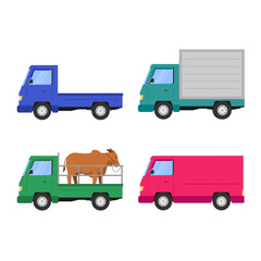 set of pickup truck side view. Cargo transportation. Delivery car