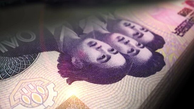 North Korea Won money counting. KPW banknotes. Fast cash note count macro loop. Business and economy loopable and seamless concept.