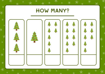 How many christmas tree, game for children. Vector illustration, printable worksheet