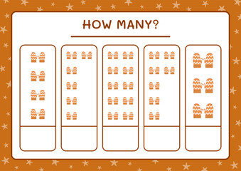 How many winter mittens, game for children. Vector illustration, printable worksheet