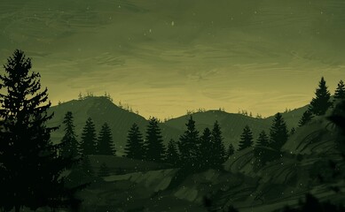 Empty rural landscape illustration. Alien world space art.