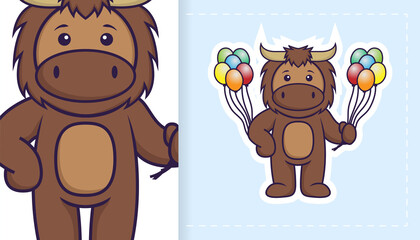 Fototapeta premium Cute bull mascot character. Can be used on stickers, patches, textiles, paper, cloth and others.