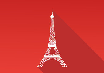 The Eiffel Tower is a flat icon with a long shadow. Vector illustration