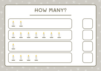 How many Candle, game for children. Vector illustration, printable worksheet