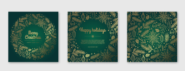 Merry Christmas artistic templates. Corporate Holiday cards and invitations. Winter frames and backgrounds design.