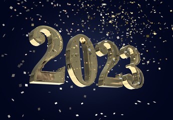 New Year Confetti 2023 Illustration - 3D rendering