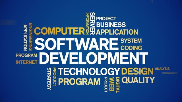 4k Software Development Animated Tag Word Cloud;Text Design Animation typography seamless loop.