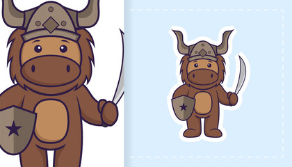 Cute bull mascot character. Can be used on stickers, patches, textiles, paper, cloth and others.