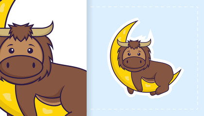 Cute bull mascot character. Can be used on stickers, patches, textiles, paper, cloth and others.
