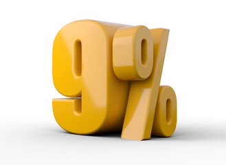 9% 3d illustration. Orange nine percent special offer on white background