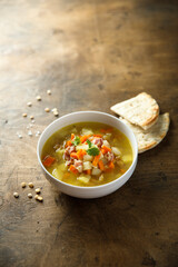 Homemade pea soup with bacon