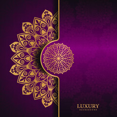 Abstract beautiful mandala design background, Wedding Invitation Card with Golden Luxury Mandala