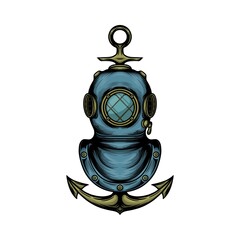 diver head with anchor vector illustration