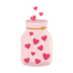 Cute glass jar with hearts. Valentines. Vector illustration for valentine's day.