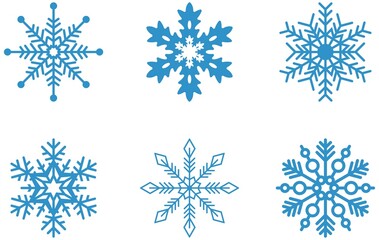 Eisblaue frostige abstrakte Schneeflocken Symbol set auf einem weissen Hintergrund.
Blaue Schneeflocken Icons als Vektor.