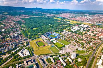 Zagreb. Maksimir park and stadium in Zagreb aerial view