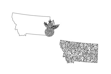 Political divisions of the US. State Montana. Floral map outlines on white background