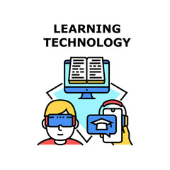 Learning technology school training. internet book. student knowledge. library learn course. science study learning technology vector concept color illustration