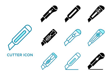 cutter knife icon set vector design template - obrazy, fototapety, plakaty