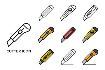 cutter knife icon set vector design template