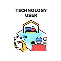 Technology user digital control. web data. business application. social develop. internet interface technology user vector concept color illustration