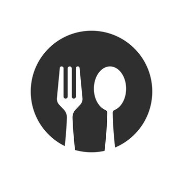spoon and fork icon in black circle simple inspiration vector design