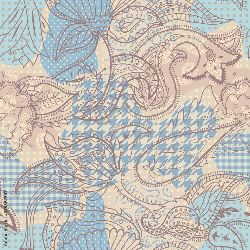 Poster Patchwork textile pattern. Seamless quilting design background.