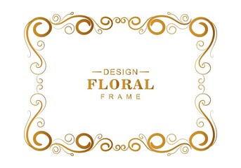 Beautiful golden floral frame with white background