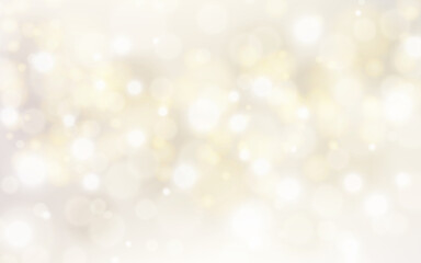 Light bokeh background. Gold blurry texture with flares. Defocused shiny light. Soft abstract blur backdrop. Festive unfocused template with silver bokeh. Vector illustration © Vegorus