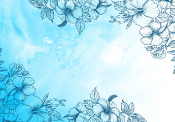 Decorative flowers background with blue watercolor design