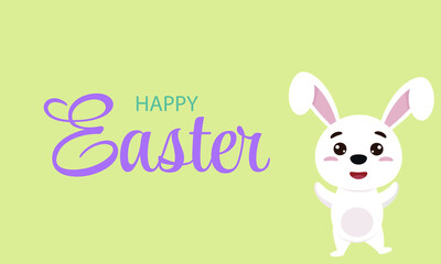 Obraz na płótnie Canvas Easter bunny on a yellow background. Cute rabbit cartoon character. Vector illustration.