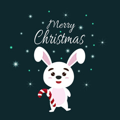 Fototapeta premium Rabbit on a green background. Symbol of the year 2023. Disan for a Christmas card. Vector illustration