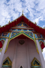 Buddhist temple Was on Sukhumvitt Rd BKK Bangkok Thailand, vivid lush colours if the buildings are glorious