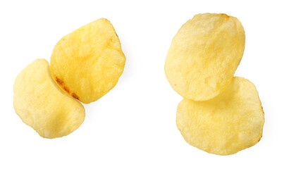 Potato chips isolated on white background, top view