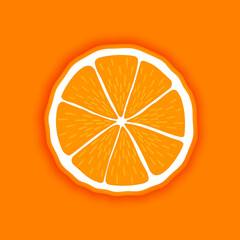 Fototapeta na wymiar Vector fresh ripe round slice of orange fruit. Healthy food. Colorful citrus orange background.