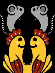 cute cartoon on black background