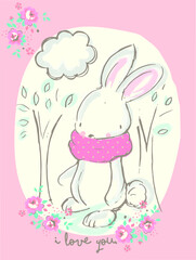 Bunny baby t-shirt print can be used for fashion print design, kids wear, baby shower, celebration, greeting and invitation.