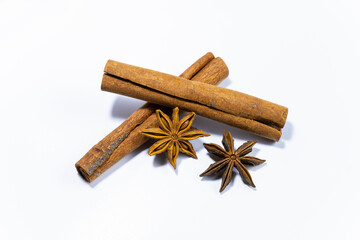 Warming spices and herbs for mulled wine. Mulled wine set. Star of anise and cinnamon