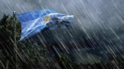 flag of Argentina with rain and dark clouds, storm and tornado symbol - nature 3D rendering
