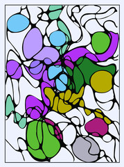 Stained glass mosaic in the form of oil paint streaks on the water. Vector graphics, art for printing. 